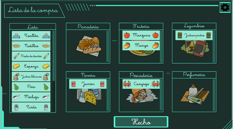 Captura del minijuego Lista de la compra